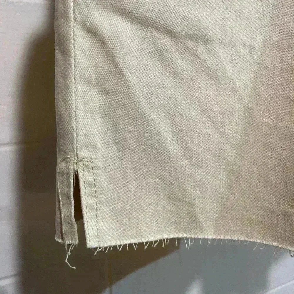 OAT New York High Waist Slouchy Denim Shorts XL Beige Elastic Waist Raw Hem‎ NWT